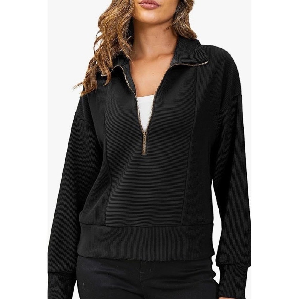 YKR Oversized Sweatshirt Women Large Black NWT Half Zip Hoodie Pullover C165